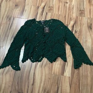 NWT VTG Y2K One Step Up Forest Green Crochet Shrug / Fairycore Bell Sleeve Top